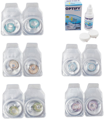 

Optify Combo Pack Monthly Color Contact Lens With Solution Monthly Contact Lens(0, Aqua-Gold-Green-Sea Blue-Violet, Pack of 5)