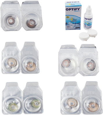 

Optify Combo Pack Monthly Color Contact Lens With Solution Monthly Contact Lens(0, Brown-Gold-Green-Grey-Hazel, Pack of 5)