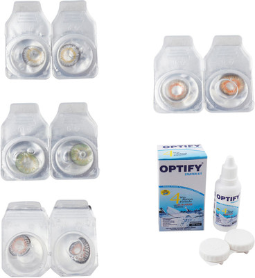 

Optify Combo Pack Monthly Color Contact Lens With Solution Monthly Contact Lens(0, Natural Grey-Green-Grey-Honey, Pack of 4)