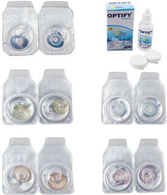 

Optify Combo Pack Monthly Color Contact Lens With Solution Monthly Contact Lens(0, Blue-Green-Hazel-Sea Blue-Violet, Pack of 5)