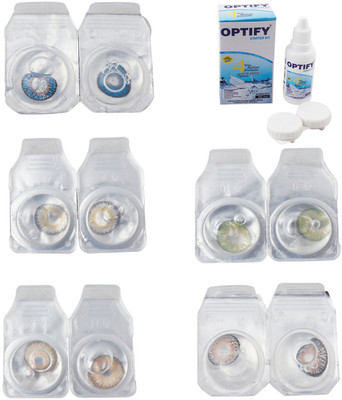 

Optify Combo Pack Monthly Color Contact Lens With Solution Monthly Contact Lens(0, Blue-Natural Grey-Gold-Green-Grey, Pack of 5)