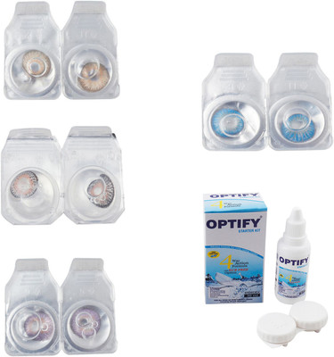 

Optify Combo Pack Monthly Color Contact Lens With Solution Monthly Contact Lens(0, Gold-Grey-Violet-Blue Topaz, Pack of 4)