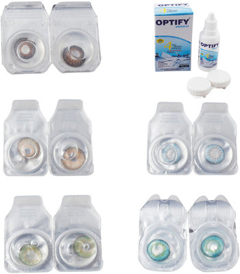

Optify Combo Pack Monthly Color Contact Lens With Solution Monthly Contact Lens(0, Brown-Gold-Green-Sea Blue-Green Turquoise, Pack of 5)