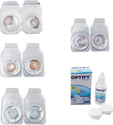 

Optify Combo Pack Monthly Color Contact Lens With Solution Monthly Contact Lens(0, Grey-Honey-Sea Blue-Violet, Pack of 4)