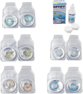 

Optify Combo Pack Monthly Color Contact Lens With Solution Monthly Contact Lens(0, Aqua-Green-Hazel-Sea Blue-Blue Topaz, Pack of 5)