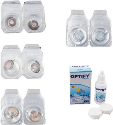 

Optify Combo Pack Monthly Color Contact Lens With Solution Monthly Contact Lens(0, Brown-Grey-Hazel-Sea Blue, Pack of 4)
