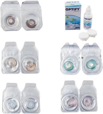 

Optify Combo Pack Monthly Color Contact Lens With Solution Monthly Contact Lens(0, Brown-Gold-Sea Blue-Green Turquoise-Violet, Pack of 5)