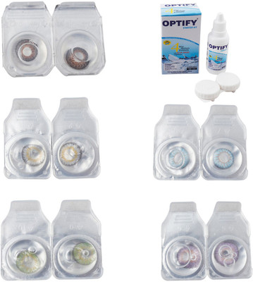 

Optify Combo Pack Monthly Color Contact Lens With Solution Monthly Contact Lens(0, Brown-Natural Grey-Green-Sea Blue-Violet, Pack of 5)
