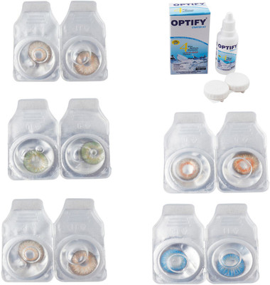 

Optify Combo Pack Monthly Color Contact Lens With Solution Monthly Contact Lens(0, Gold-Green-Hazel-Honey-Blue Topaz, Pack of 5)