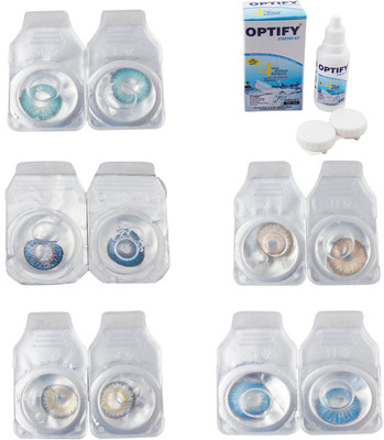 

Optify Combo Pack Monthly Color Contact Lens With Solution Monthly Contact Lens(0, Aqua-Blue-Natural Grey-Gold-Blue Topaz, Pack of 5)