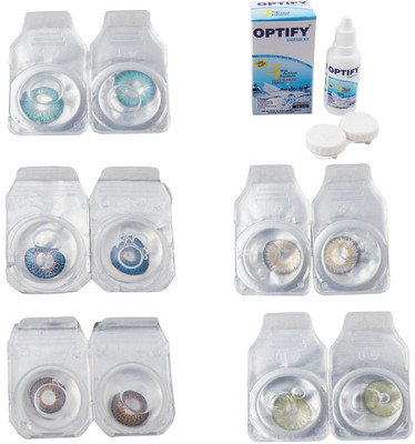 

Optify Combo Pack Monthly Color Contact Lens With Solution Monthly Contact Lens(0, Aqua-Blue-Brown-Natural Grey-Green, Pack of 5)