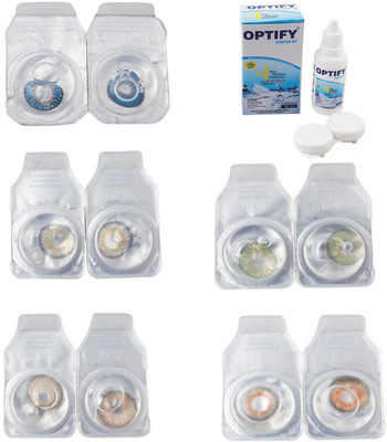 

Optify Combo Pack Monthly Color Contact Lens With Solution Monthly Contact Lens(0, Blue-Natural Grey-Gold-Green-Honey, Pack of 5)