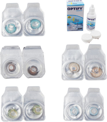 

Optify Combo Pack Monthly Color Contact Lens With Solution Monthly Contact Lens(0, Aqua-Brown-Green-Hazel-Sea Blue, Pack of 5)