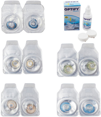 

Optify Combo Pack Monthly Color Contact Lens With Solution Monthly Contact Lens(0, Blue-Natural Grey-Gold-Green-Blue Topaz, Pack of 5)