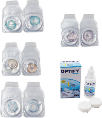 

Optify Combo Pack Monthly Color Contact Lens With Solution Monthly Contact Lens(0, Aqua-Gold-Sea Blue-Violet, Pack of 4)