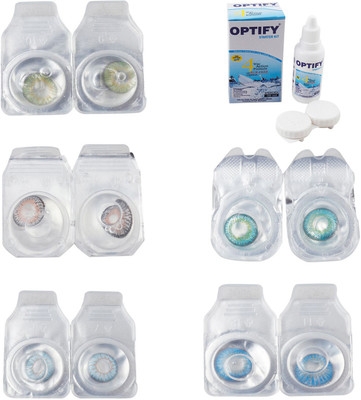 

Optify Combo Pack Monthly Color Contact Lens With Solution Monthly Contact Lens(0, Green-Grey-Sea Blue-Green Turquoise-Blue Topaz, Pack of 5)