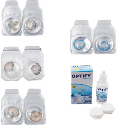 

Optify Combo Pack Monthly Color Contact Lens With Solution Monthly Contact Lens(0, Natural Grey-Grey-Hazel-Blue Topaz, Pack of 4)