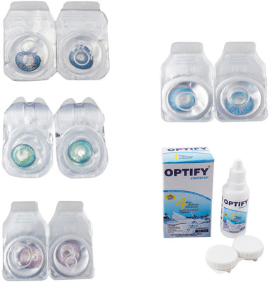 

Optify Combo Pack Monthly Color Contact Lens With Solution Monthly Contact Lens(0, Blue-Green Turquoise-Violet-Blue Topaz, Pack of 4)