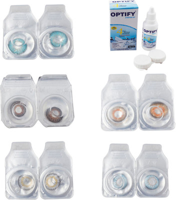 

Optify Combo Pack Monthly Color Contact Lens With Solution Monthly Contact Lens(0, Aqua-Brown-Natural Grey-Honey-Sea Blue, Pack of 5)