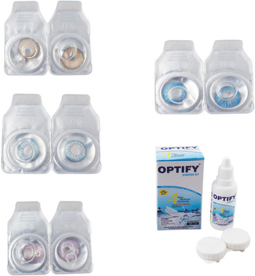 

Optify Combo Pack Monthly Color Contact Lens With Solution Monthly Contact Lens(0, Gold-Sea Blue-Violet-Blue Topaz, Pack of 4)