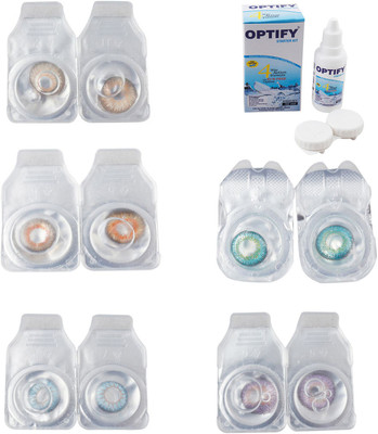 

Optify Combo Pack Monthly Color Contact Lens With Solution Monthly Contact Lens(0, Gold-Honey-Sea Blue-Green Turquoise-Violet, Pack of 5)