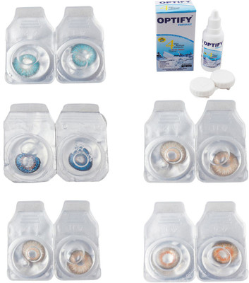 

Optify Combo Pack Monthly Color Contact Lens With Solution Monthly Contact Lens(0, Aqua-Blue-Gold-Hazel-Honey, Pack of 5)