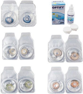 

Optify Combo Pack Monthly Color Contact Lens With Solution Monthly Contact Lens(0, Blue-Natural Grey-Green-Hazel-Honey, Pack of 5)
