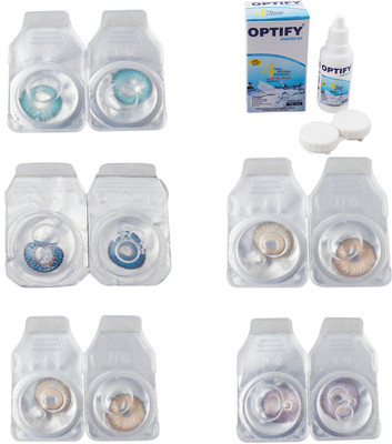

Optify Combo Pack Monthly Color Contact Lens With Solution Monthly Contact Lens(0, Aqua-Blue-Gold-Hazel-Violet, Pack of 5)