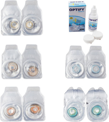 

Optify Combo Pack Monthly Color Contact Lens With Solution Monthly Contact Lens(0, Natural Grey-Gold-Honey-Sea Blue-Green Turquoise, Pack of 5)