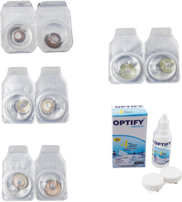 

Optify Combo Pack Monthly Color Contact Lens With Solution Monthly Contact Lens(0, Brown-Natural Grey-Gold-Green, Pack of 4)