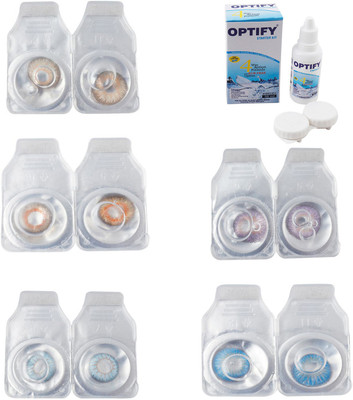 

Optify Combo Pack Monthly Color Contact Lens With Solution Monthly Contact Lens(0, Gold-Honey-Sea Blue-Violet-Blue Topaz, Pack of 5)