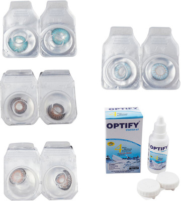 

Optify Combo Pack Monthly Color Contact Lens With Solution Monthly Contact Lens(0, Aqua-Brown-Grey-Sea Blue, Pack of 4)