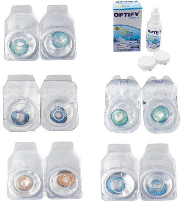 

Optify Combo Pack Monthly Color Contact Lens With Solution Monthly Contact Lens(0, Aqua-Blue-Honey-Green Turquoise-Blue Topaz, Pack of 5)