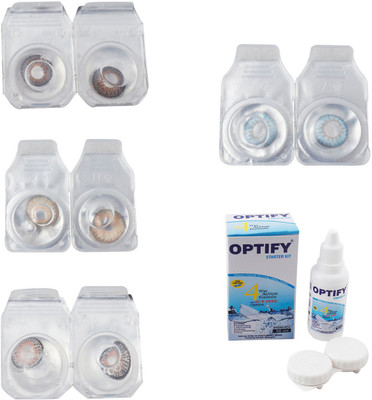 

Optify Combo Pack Monthly Color Contact Lens With Solution Monthly Contact Lens(0, Brown-Gold-Grey-Sea Blue, Pack of 4)