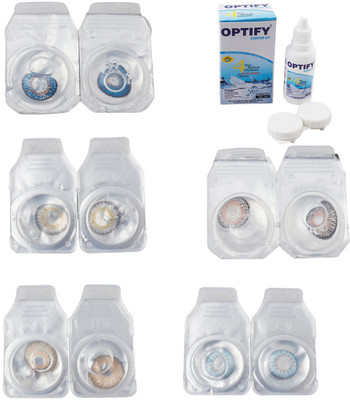 

Optify Combo Pack Monthly Color Contact Lens With Solution Monthly Contact Lens(0, Blue-Natural Grey-Gold-Grey-Sea Blue, Pack of 5)