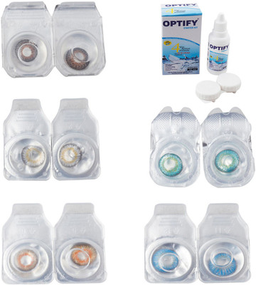 

Optify Combo Pack Monthly Color Contact Lens With Solution Monthly Contact Lens(0, Brown-Natural Grey-Honey-Green Turquoise-Blue Topaz, Pack of 5)