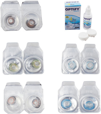 

Optify Combo Pack Monthly Color Contact Lens With Solution Monthly Contact Lens(0, Brown-Green-Grey-Sea Blue-Blue Topaz, Pack of 5)