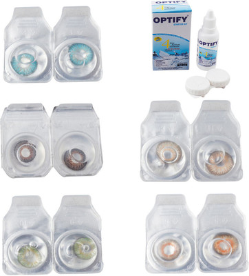 

Optify Combo Pack Monthly Color Contact Lens With Solution Monthly Contact Lens(0, Aqua-Brown-Green-Hazel-Honey, Pack of 5)