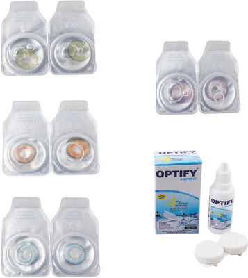 

Optify Combo Pack Monthly Color Contact Lens With Solution Monthly Contact Lens(0, Green-Honey-Sea Blue-Violet, Pack of 4)