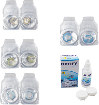 

Optify Combo Pack Monthly Color Contact Lens With Solution Monthly Contact Lens(0, Natural Grey-Green-Sea Blue-Blue Topaz, Pack of 4)