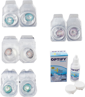

Optify Combo Pack Monthly Color Contact Lens With Solution Monthly Contact Lens(0, Aqua-Grey-Green Turquoise-Violet, Pack of 4)