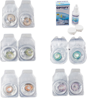 

Optify Combo Pack Monthly Color Contact Lens With Solution Monthly Contact Lens(0, Gold-Green-Honey-Green Turquoise-Violet, Pack of 5)