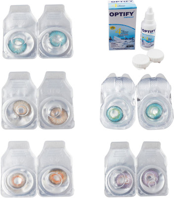 

Optify Combo Pack Monthly Color Contact Lens With Solution Monthly Contact Lens(0, Aqua-Hazel-Honey-Green Turquoise-Violet, Pack of 5)