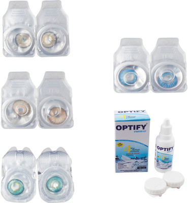 

Optify Combo Pack Monthly Color Contact Lens With Solution Monthly Contact Lens(0, Natural Grey-Hazel-Green Turquoise-Blue Topaz, Pack of 4)