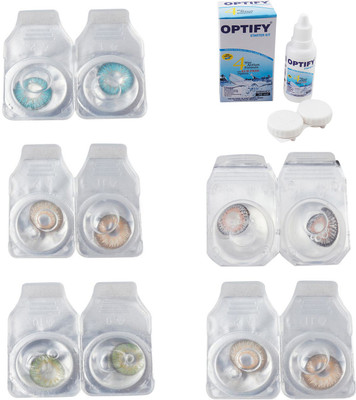 

Optify Combo Pack Monthly Color Contact Lens With Solution Monthly Contact Lens(0, Aqua-Gold-Green-Grey-Hazel, Pack of 5)