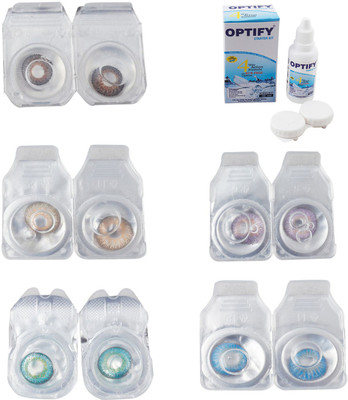 

Optify Combo Pack Monthly Color Contact Lens With Solution Monthly Contact Lens(0, Brown-Hazel-Green Turquoise-Violet-Blue Topaz, Pack of 5)