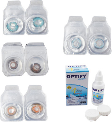 

Optify Combo Pack Monthly Color Contact Lens With Solution Monthly Contact Lens(0, Aqua-Brown-Honey-Sea Blue, Pack of 4)