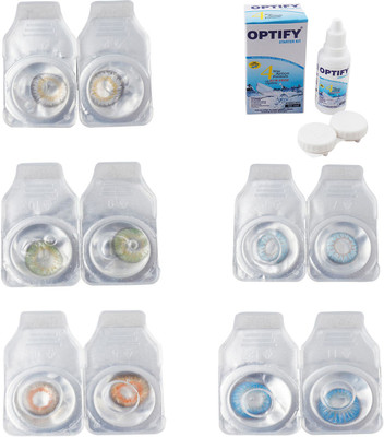

Optify Combo Pack Monthly Color Contact Lens With Solution Monthly Contact Lens(0, Natural Grey-Green-Honey-Green Turquoise-Violet, Pack of 5)