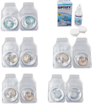 

Optify Combo Pack Monthly Color Contact Lens With Solution Monthly Contact Lens(0, Aqua-Natural Grey-Gold-Hazel-Sea Blue, Pack of 5)