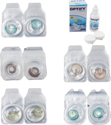 

Optify Combo Pack Monthly Color Contact Lens With Solution Monthly Contact Lens(0, Aqua-Brown-Green-Hazel-Green Turquoise, Pack of 5)
